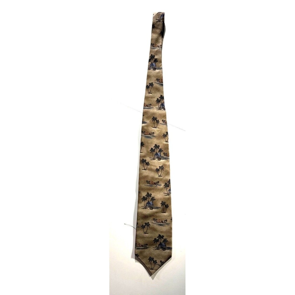 Tommy Bahama Men's Silk Necktie Tan/Blue/Yellow Color USA Made